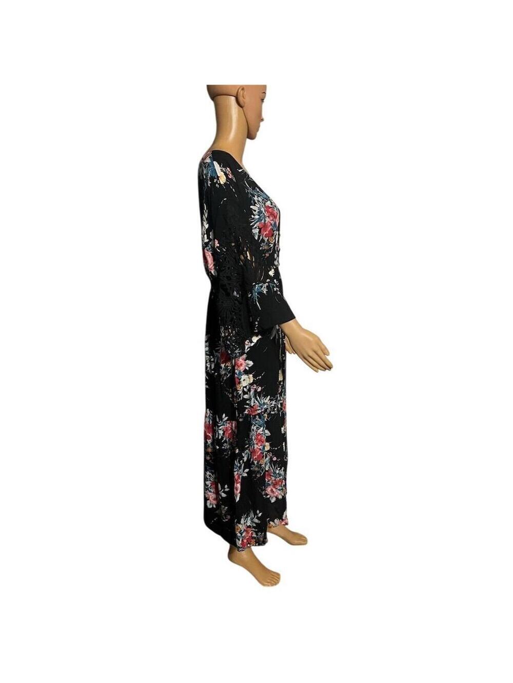 Love is for Eternity Black Floral Kimono Cover-Up Size M - Picture 5 of 7
